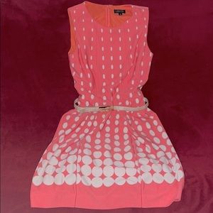 Tahari Pleated Flamingo Pink Dress with Belt